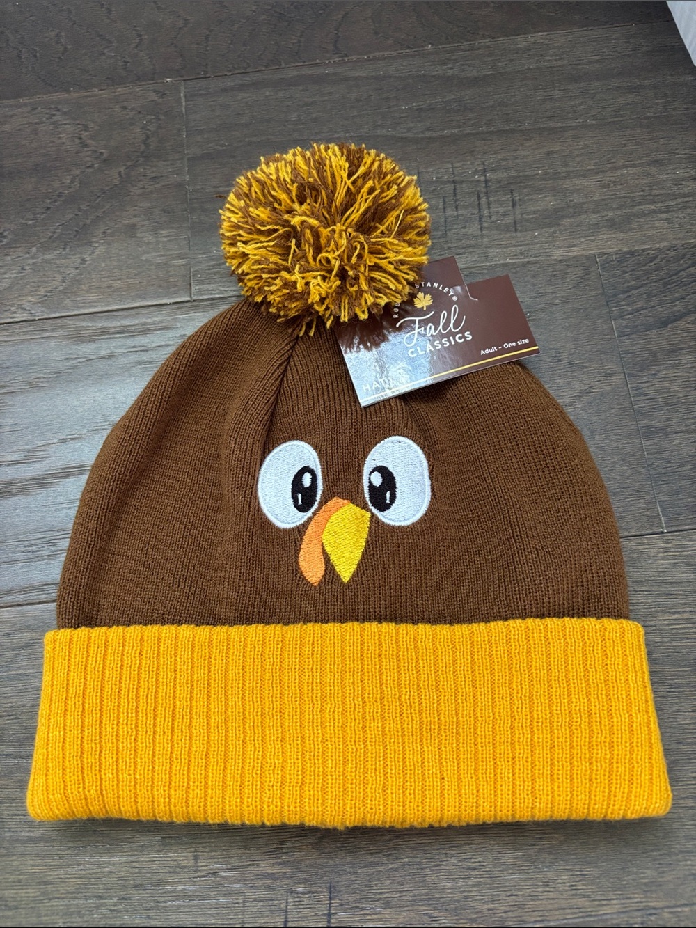 Hobby Lobby Turkey Pom Pom Beanie,cuffed,knit embroidered,stretch,Thanksgiving
